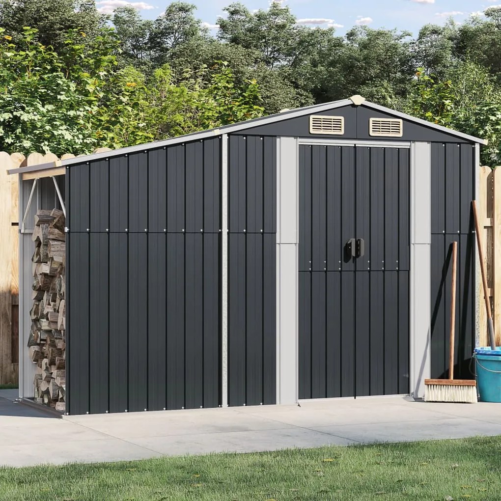 vidaXL Abrigo de jardim 277x93x179 cm aço galvanizado antracite