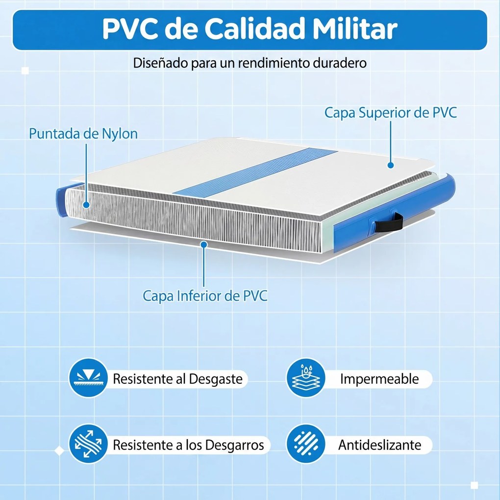 Colchão de ginástica insuflável com bomba elétrica 297 x 98 x 11 cm, saco de transporte e remendo de reparação portátil para fitness e ioga, azul
