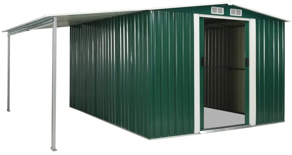 Abrigo de jardim com portas de correr 386x312x178 cm aço verde