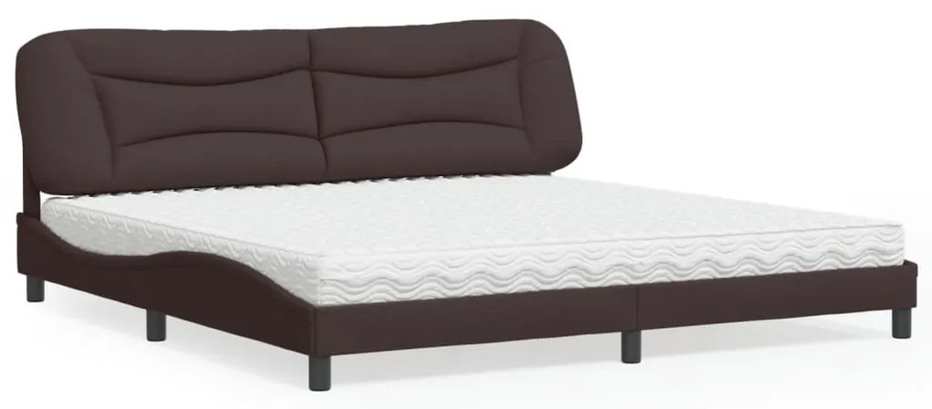 Cama com colchão 200x200 cm tecido castanho-escuro