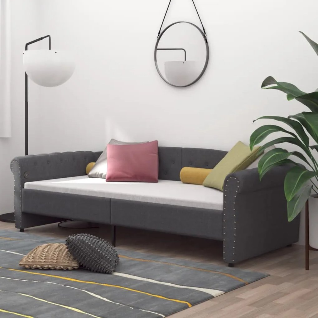 Sofá-cama c/ saída USB 90x200 cm tecido cinzento-escuro