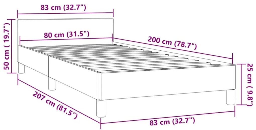 Estrutura cama c/ cabeceira sem colchão veludo 80x200 cm preto
