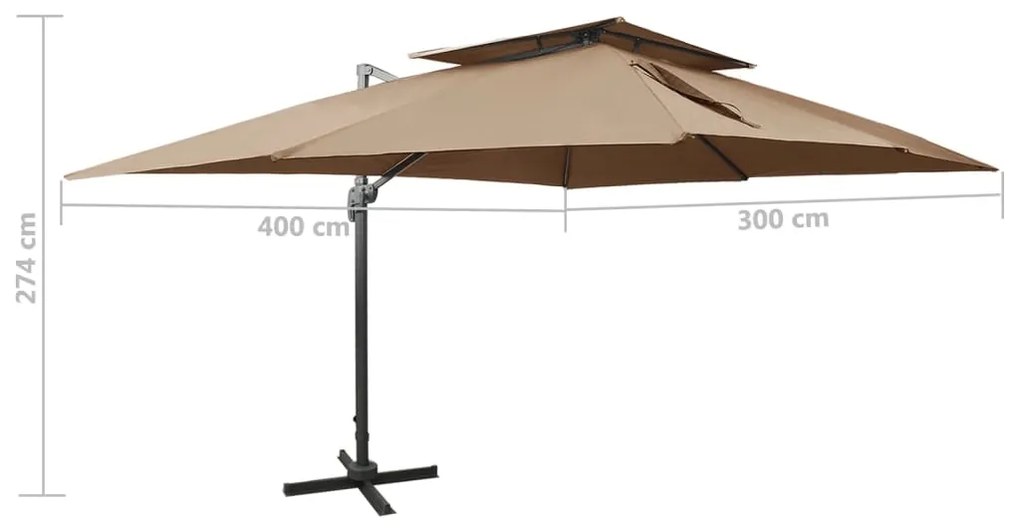Guarda-sol de jardim cantilever toldo duplo cinza-acastanhado
