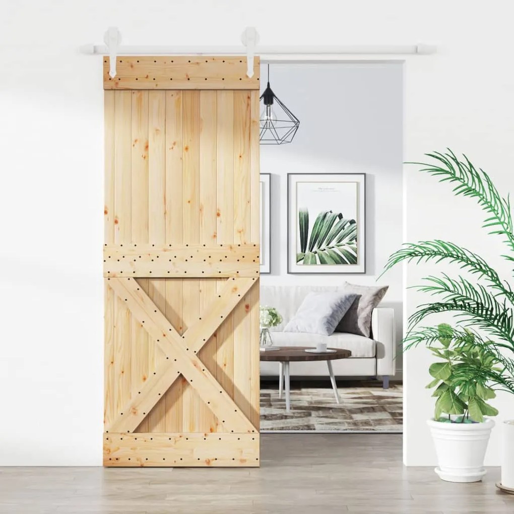 VidaXL Porta de correr com ferragens 80x210 cm madeira de pinho maciça