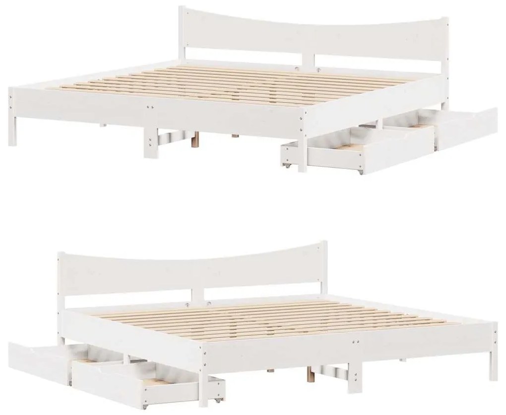 Estrutura de cama c/ gavetas 180x200 cm pinho maciça branco