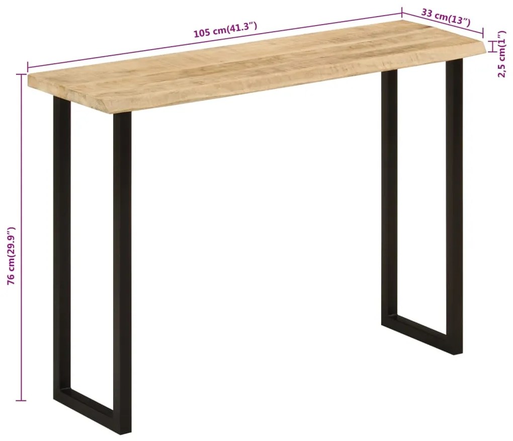 Mesa consola c/ borda viva 105x33x76cm madeira mangueira maciça