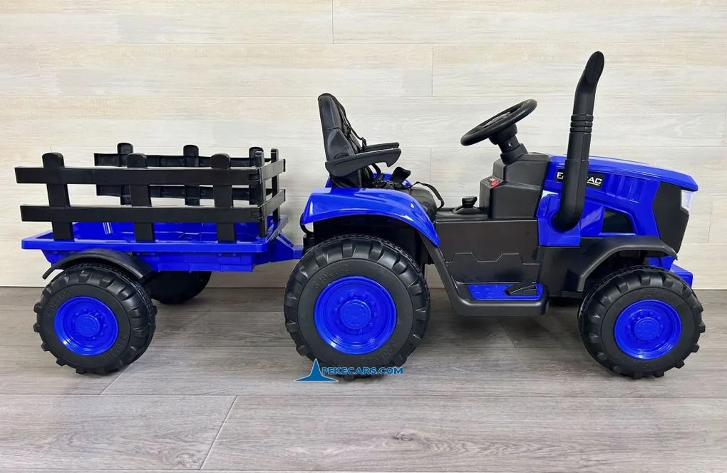 Trator Eléctrico para Crianças 4200 12V 2.4G, com Reboque Rodas de borracha anti-furos e Assento em pele sintética Azul