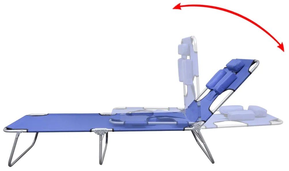 Espreguiçadeira dobrável c/ almofada cabeça aço revestido azul