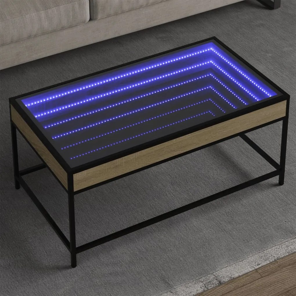Mesa de centro luzes LED Infinity 90x50x41 cm carvalho sonoma