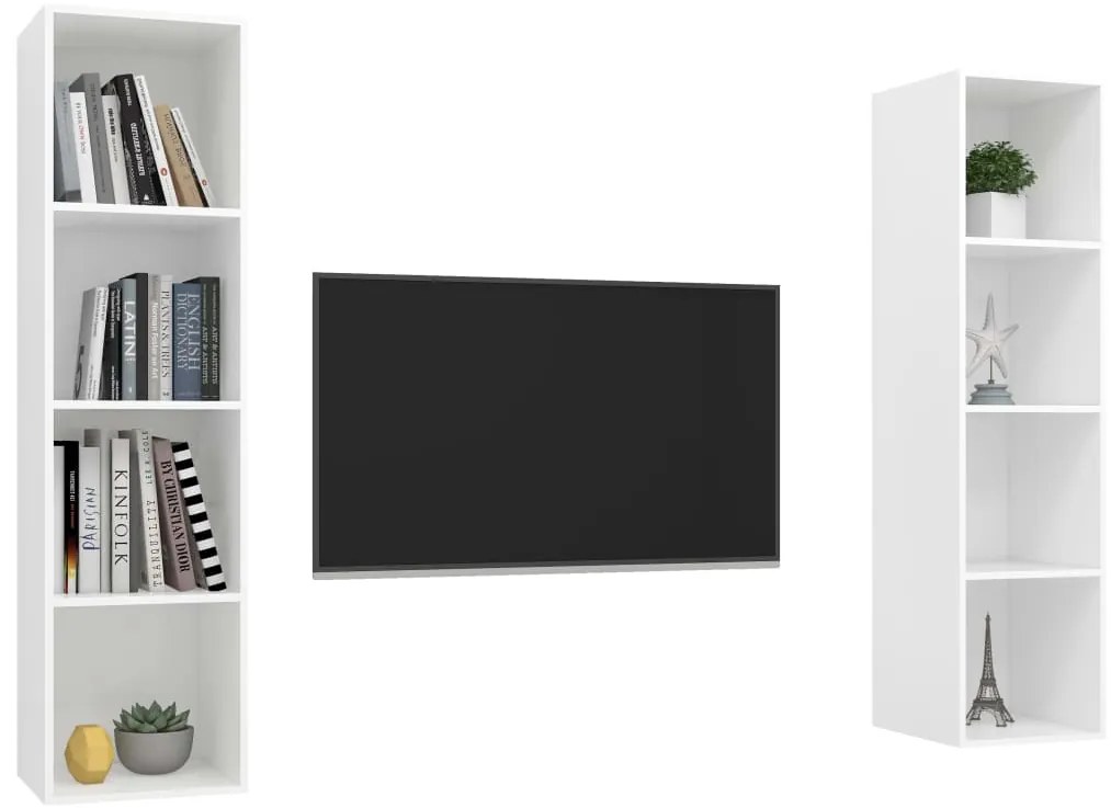 Armários de parede para TV 2 pcs derivados de madeira branco