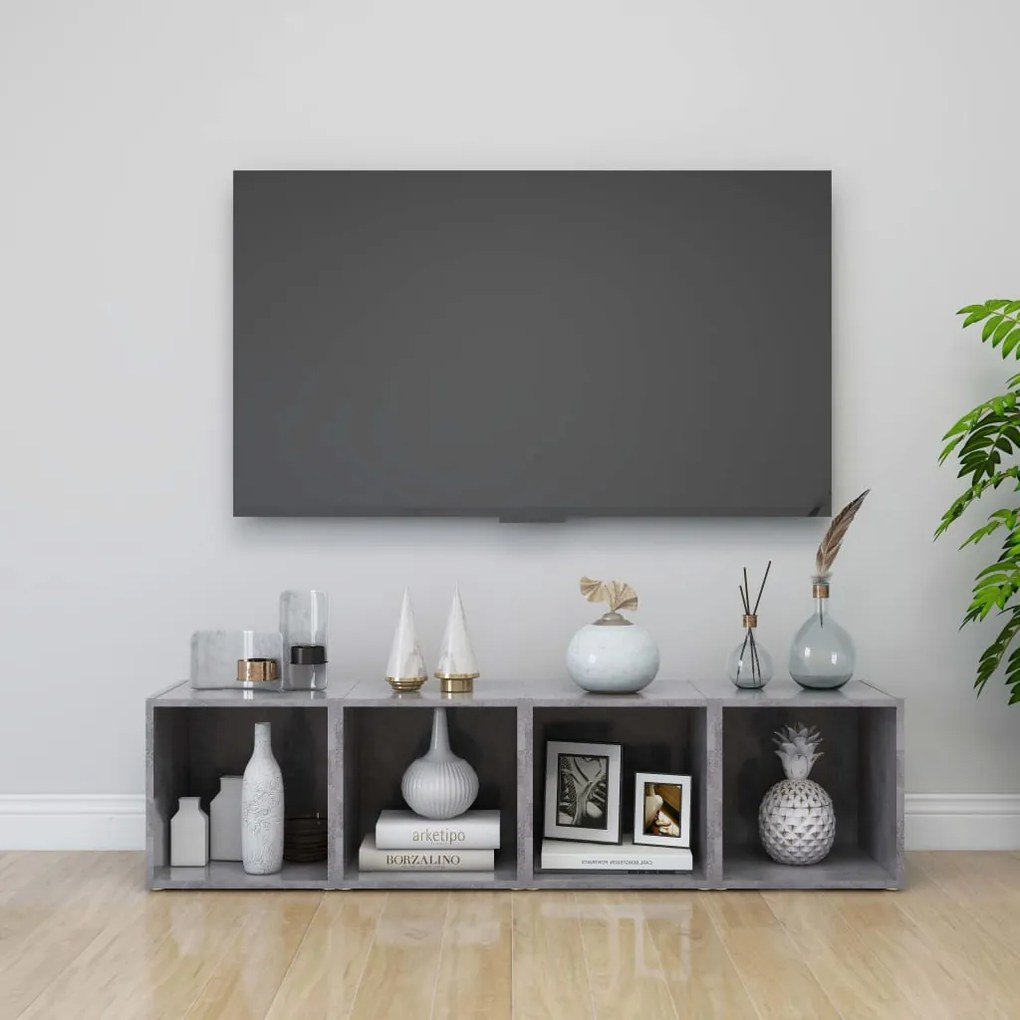 Móveis de TV 4 pcs derivados de madeira cinzento cimento