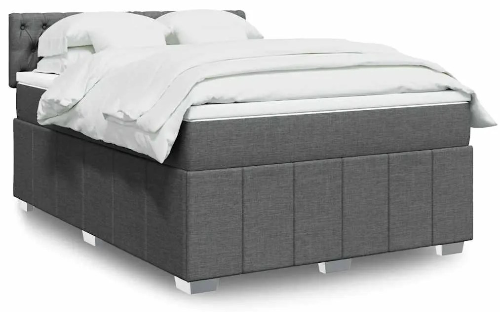 vidaXL Cama com molas/colchão 140x200 cm tecido cinzento-escuro