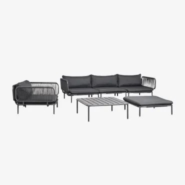 Sofá De Jardim Modular De 3 Peças Com 2 Poltronas De Canto, Pufe, Poltrona E Mesa De Centro Roubly Cinza Grafito - Sklum