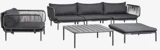 Sofá Modular De Jardim De 3 Peças Com 2 Poltronas De Canto, Puff, Poltrona E Mesa De Centro Roubly Cinza Grafito - Sklum