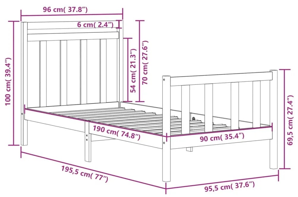 Estrutura cama de solteiro 90x190 cm madeira maciça preto