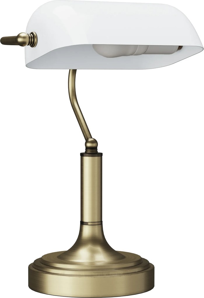 HOMCOM Candeeiro de Mesa Banqueiro Candeeiro de Mesa Vintage E27 com Ecrã Orientável a 45° 26,8x22x39,5 cm Branco | Aosom Portugal