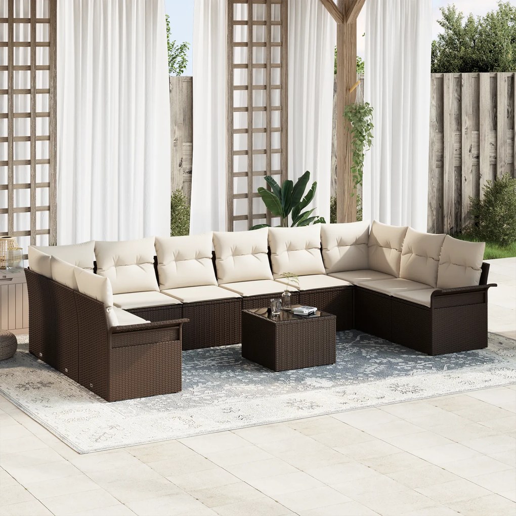 Conjunto de Sofá de Jardim vidaXL de 10 Peças com Almofadas Cinza Ratt