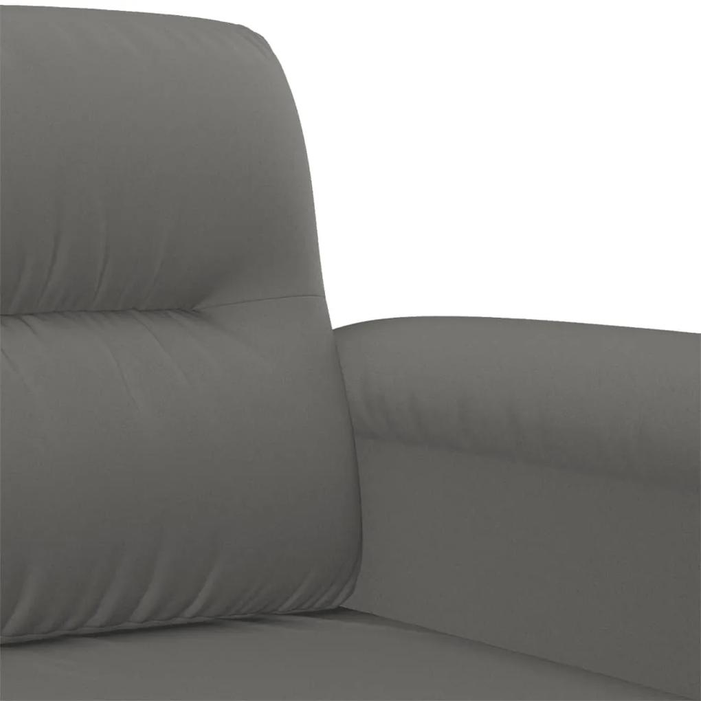 3 pcs conj. sofás c/ almofadões tecido microfibra cinza-escuro