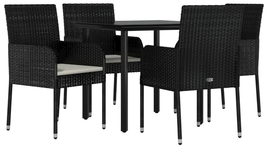 5 pcs conjunto de jantar p/ jardim c/ almofadões vime PE preto