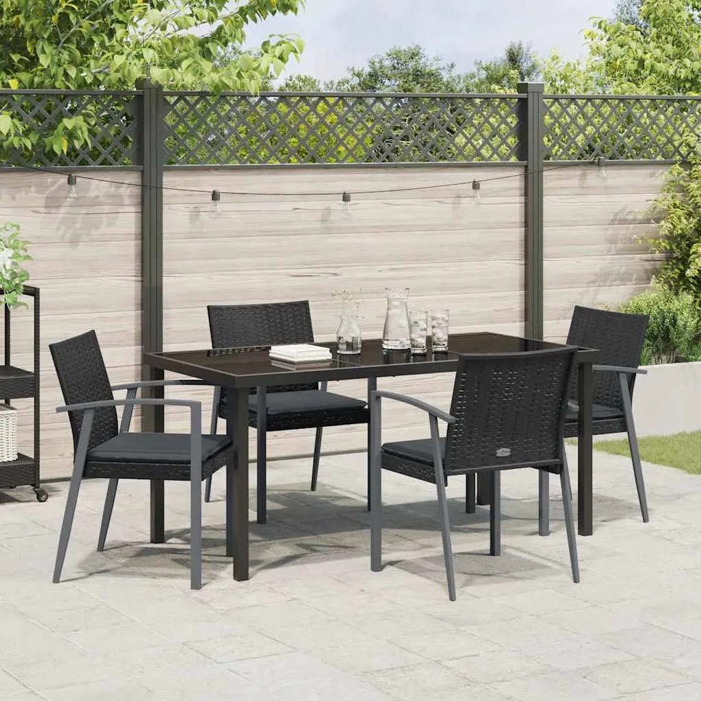 Conjunto de Jantar de Jardim com 5 Peças e Almofadas em Preto de Polié