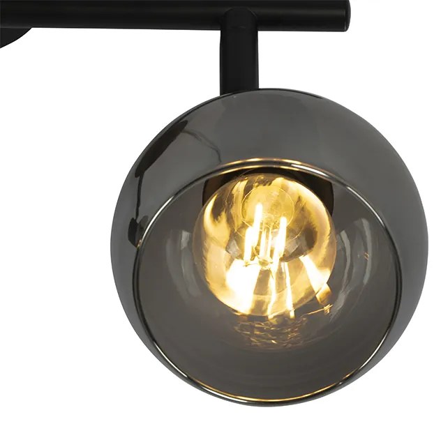 Candeeiro de teto Art Deco preto com vidro fumê 2-luzes - Vidro Art Deco