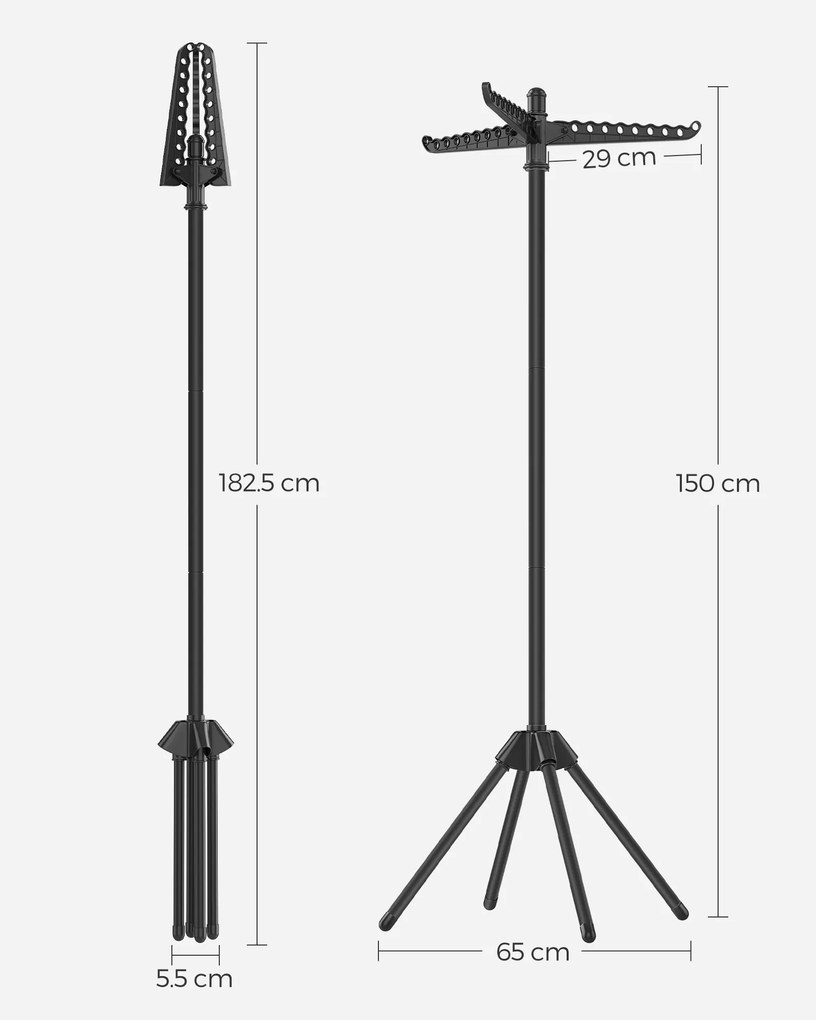 Estendal para roupa com 3 braços giratórios e 4 pés preto