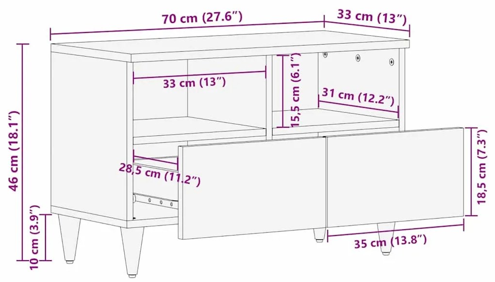 Buffet de TV 70x33x46 cm Madeira Sólida de Mangueira