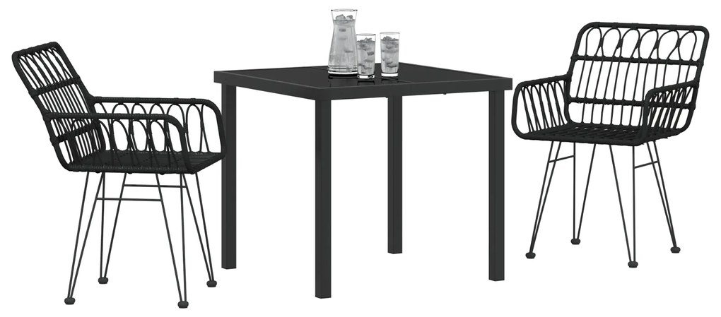 Conjunto de Jantar Jardim 3 Peças Preto Poliéster Rattan