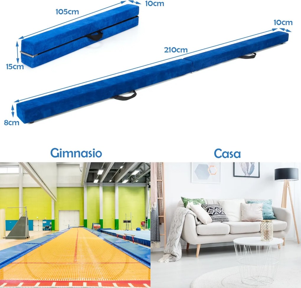 Barra de equilíbrio portátil para treino de fitness Viga de equilíbrio dobrável 210 x 10 x 6,5 cm Azul