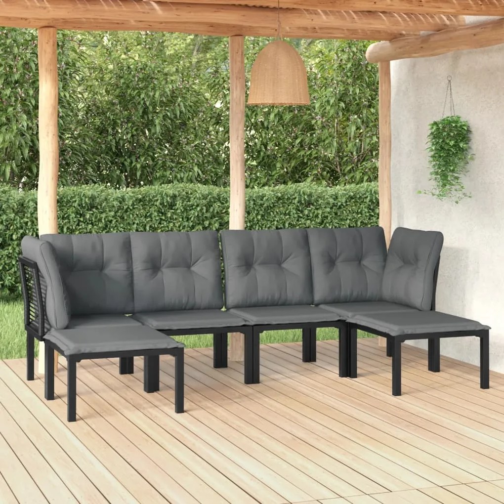 6 pcs conjunto lounge de jardim vime PE preto e cinzento