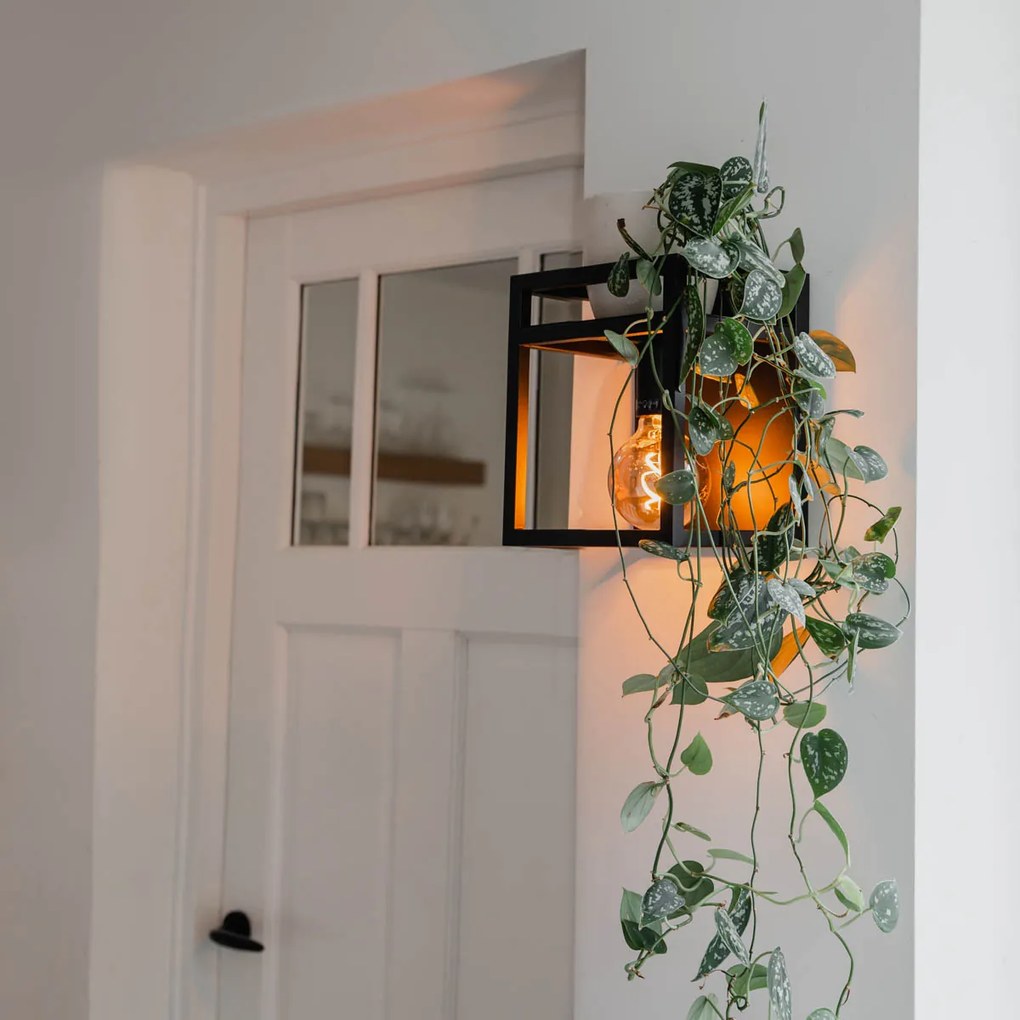 Candeeiro de parede industrial preto com prateleira - Cage Rack