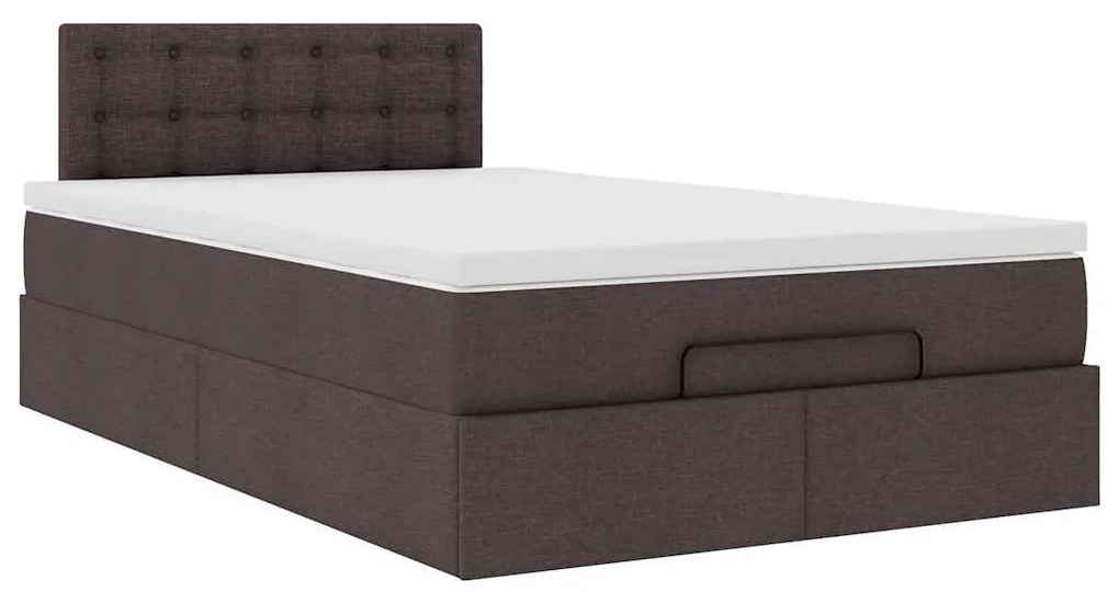 Cama otomana com colchão 120x200 cm tecido castanho escuro