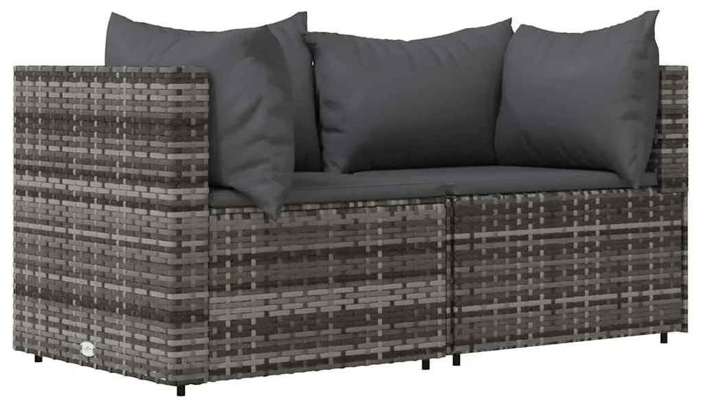 3 pcs conjunto lounge de jardim c/ almofadões vime PE cinzento