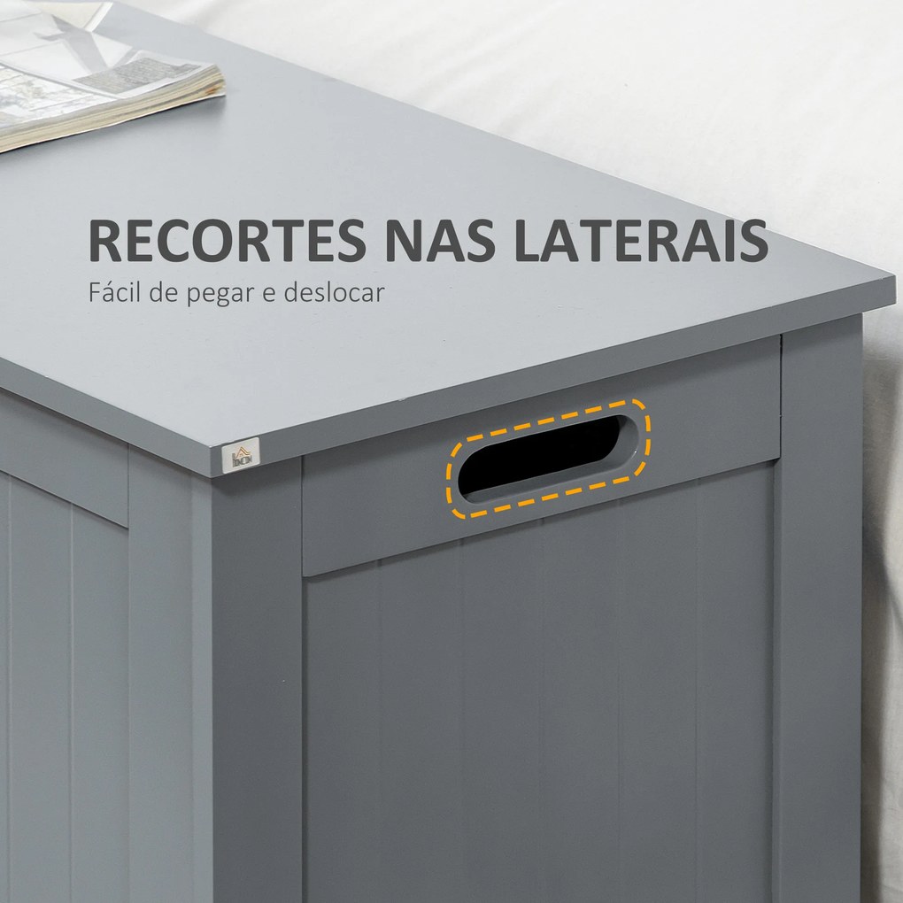 Baú de Armazenamento de Madeira Baú de Arrumação com Dobradiça de Segurança Carga Máxima 20 kg 81x40x46 cm Cinza