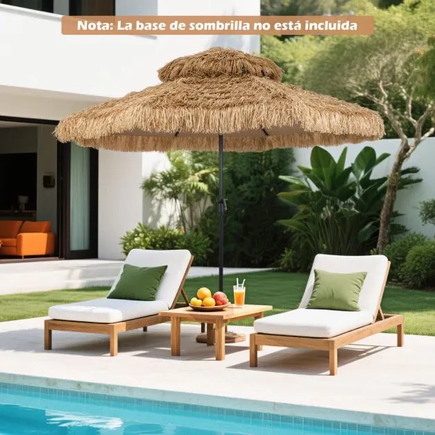 Guarda-sol Tiki 299 cm de praia estilo havaiano com manivela Ajuste fácil da inclinação Tampa ventilada 8 varas Natural+Preto