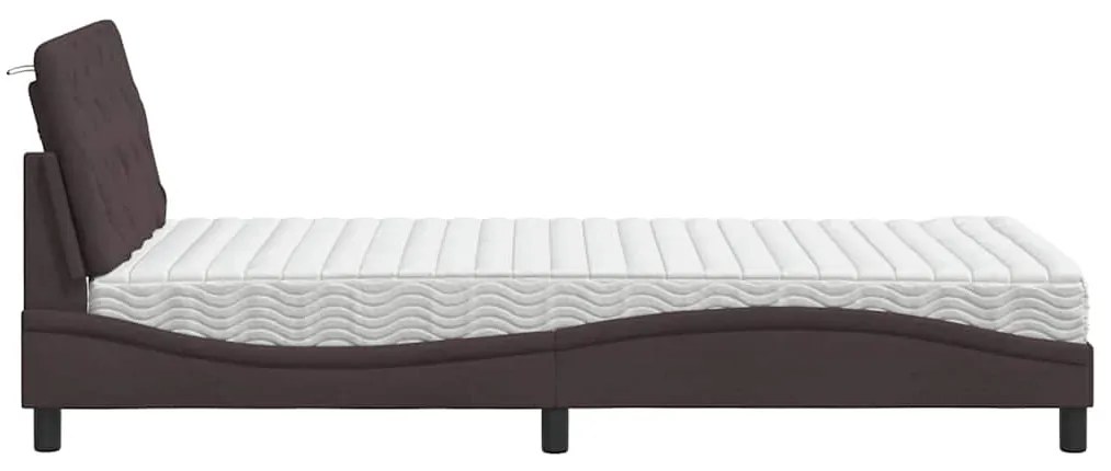 Cama com colchão 100x200 cm tecido castanho-escuro