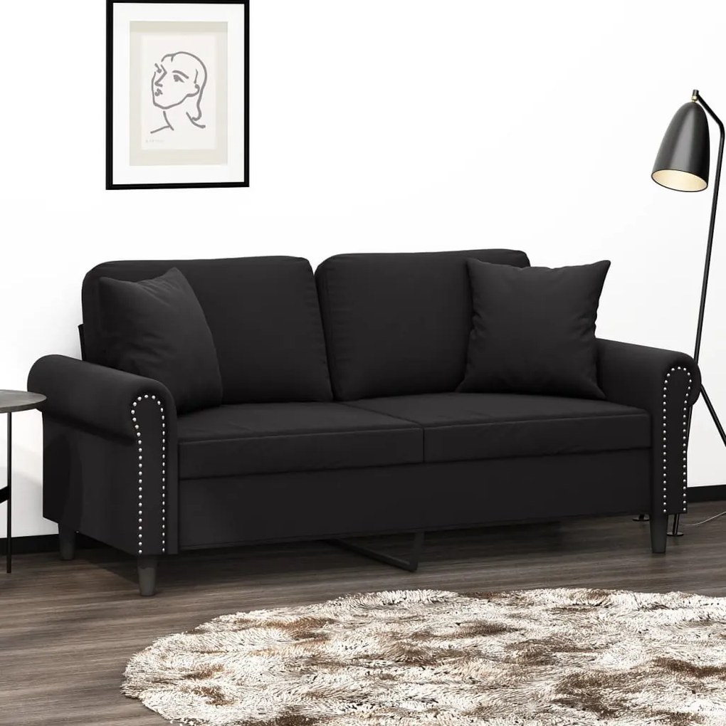 Sofá 2 lugares c/ almofadas decorativas 140 cm veludo preto