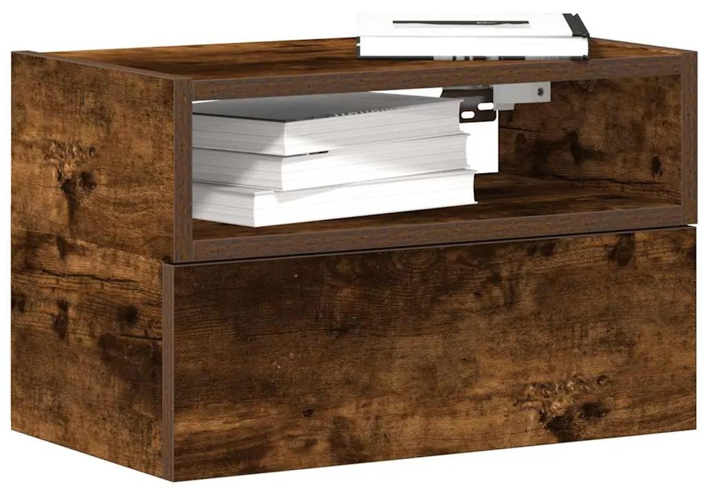 vidaXL Mesa de cabeceira de parede 45x26x28,5 cm carvalho fumado