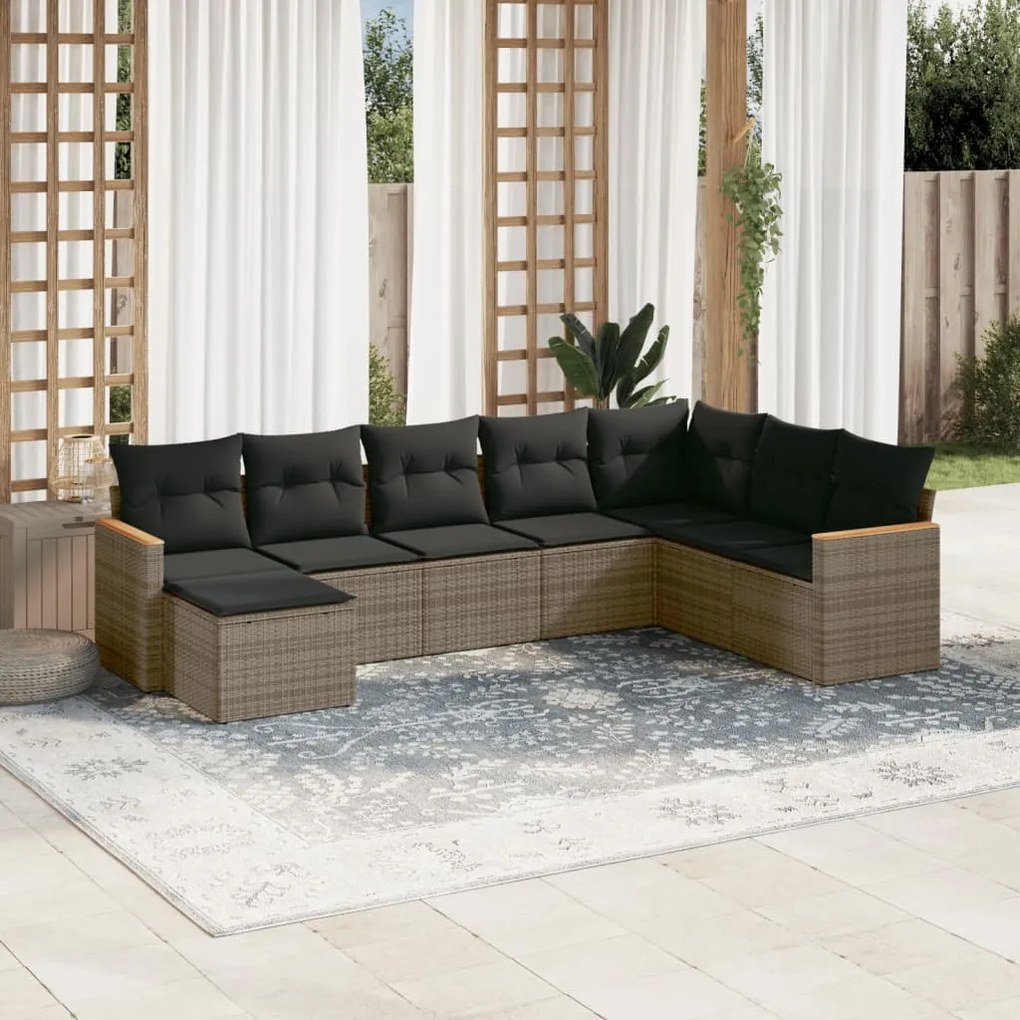 vidaXL 8 pcs conjunto sofás de jardim c/ almofadões vime PE cinzento