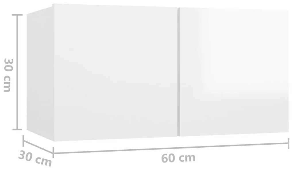 Móvel de TV para parede 60x30x30 cm branco brilhante