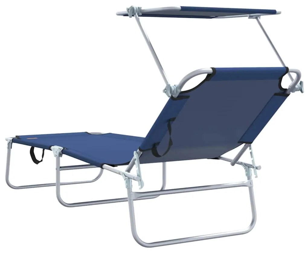 Espreguiçadeiras Dobráveis 2 pcs com Toldo Azul Tecido Oxford 600D
