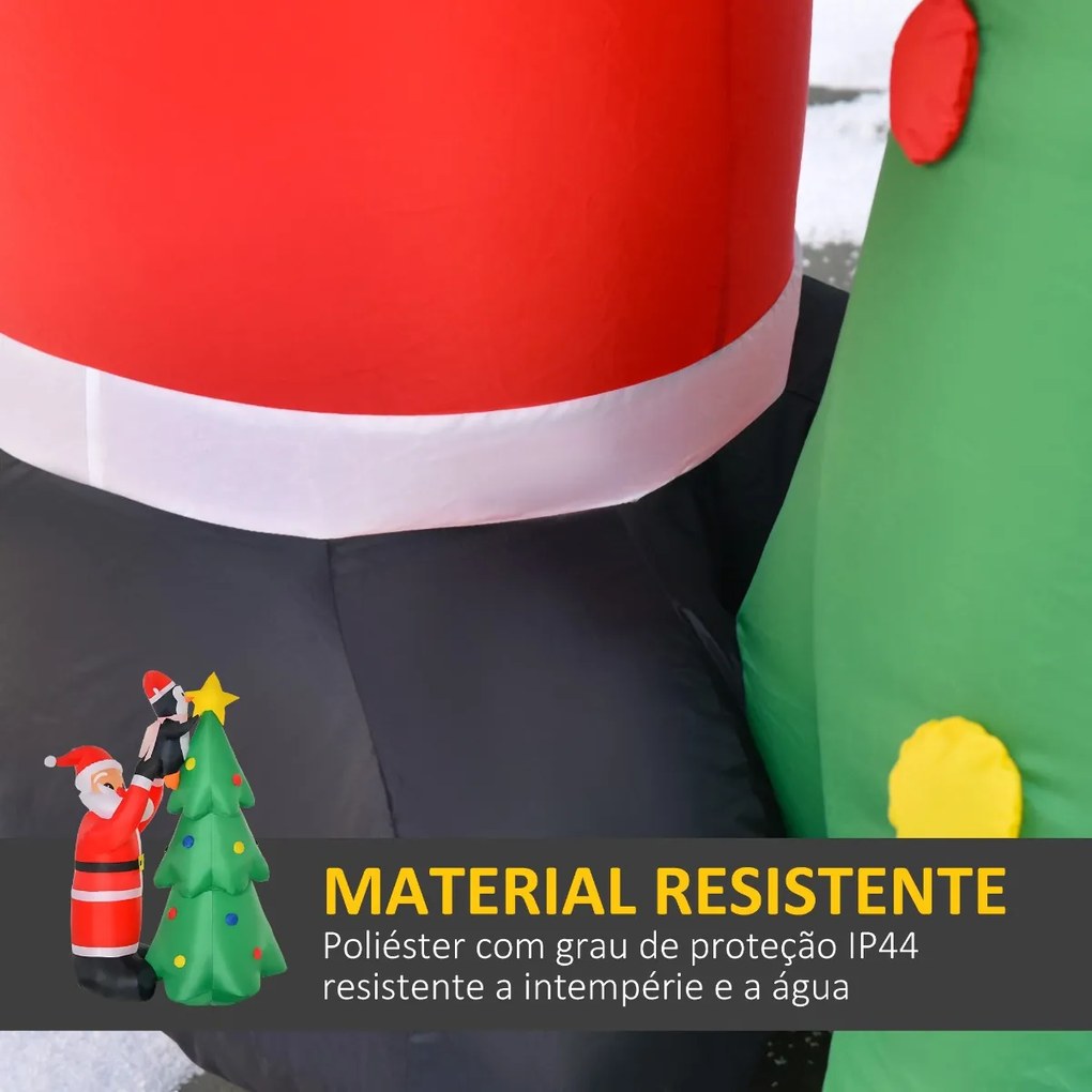 Árvore de Natal Inflável 184cm com Luzes LED Decoração de Natal Inflável com Pai natal e Pinguim para Festas Interiores e Exteriores 123x80x184cm Multicor
