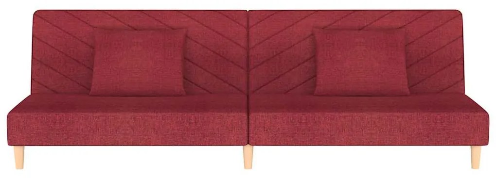 Sofá-cama 2 lugares com duas almofadas tecido vermelho tinto