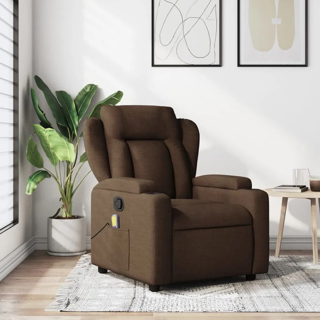 vidaXL Poltrona de massagens reclinável tecido castanho