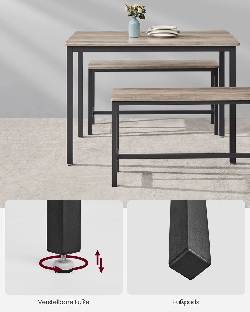 Conjunto Mesa de jantar com 2 bancos, conjunto de 3 peças , greige mesclado + Preto