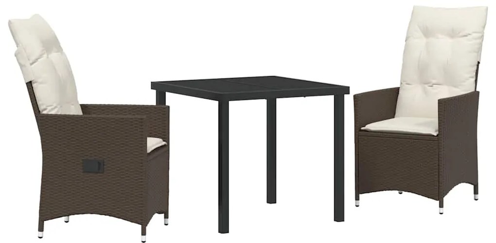 Conjunto de Jantar de Jardim com 3 Peças e Almofadas em Rattan Sintéti