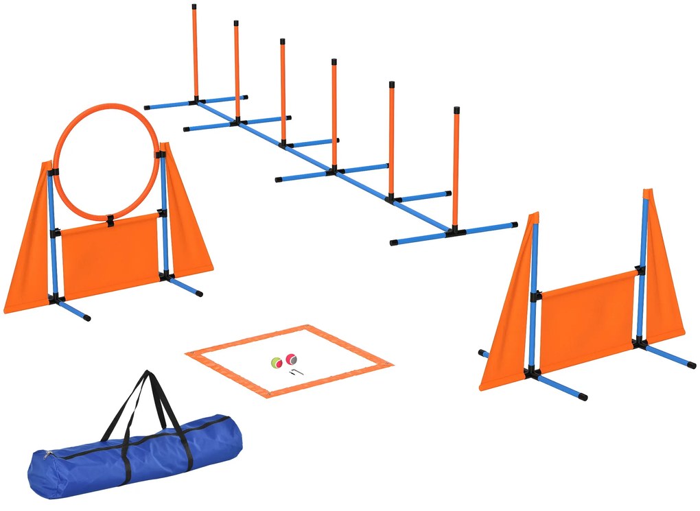 PawHut Conjunto de Treino de Agilidade para Cães com Piquetes para Slalom Zona de Descanso Barreira Anel de salto e Bolas Laranja | Aosom Portugal