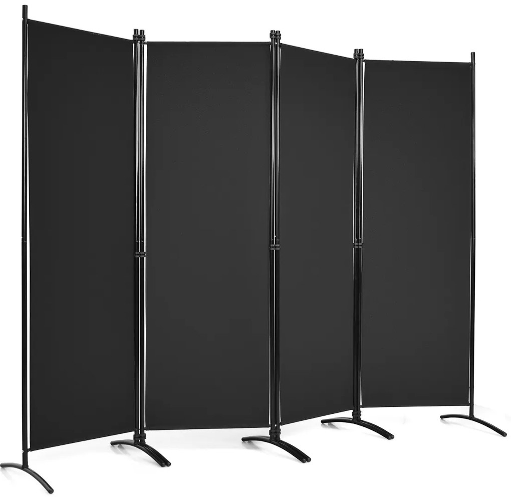 Biombo de 4 painéis Divisória de tecido dobrável Divisória de privacidade de pé 220 x 51 x 173 cm Preto