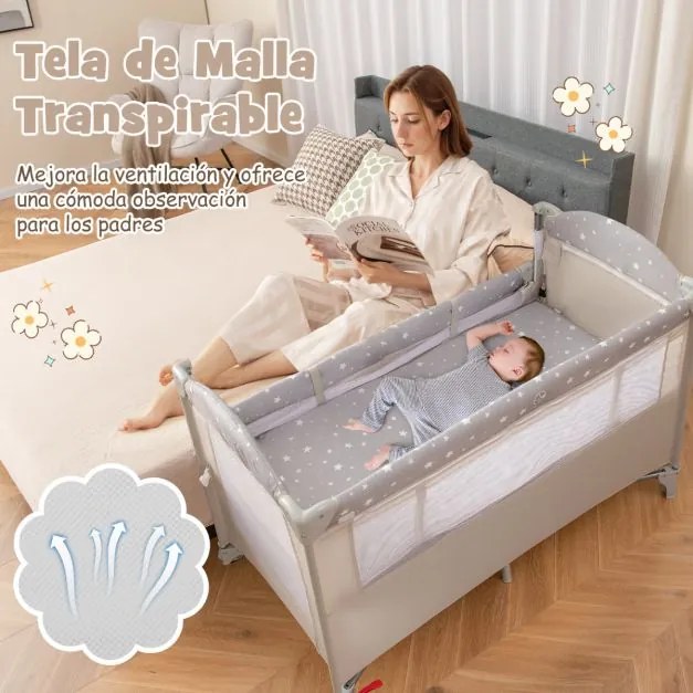 Berço para bebés dobrável 5 em 1 portátil com mesa para mudar fraldas Cadeira de brincar Berço para dormir Berço Moisés Colchão de berço Saco de viage