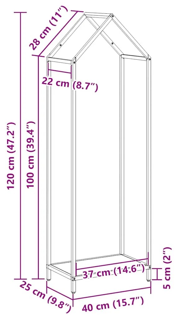 Suporte para lenha 40x25x120 cm aço laminado a frio preto